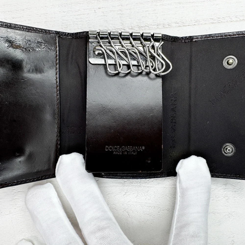 Dolce & Gabbana Black Leather 6-Key Holder Case Made in Italy